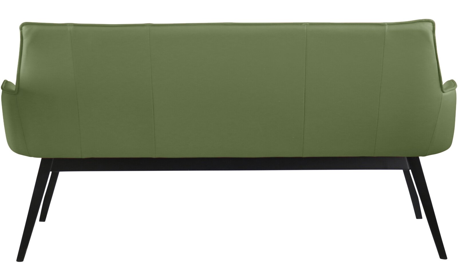 Rückansicht einer grünen Bank mit schwarzem Gestell