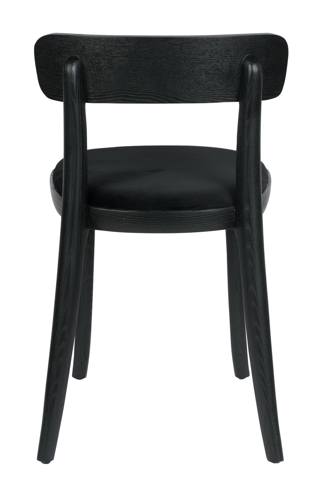 Schwarzer Stuhl aus Holz, Rückansicht