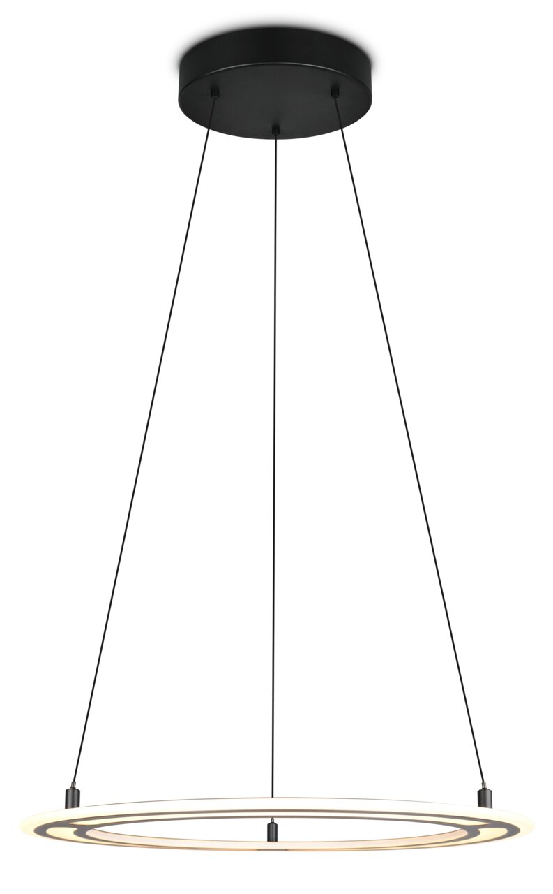 Trio Leuchten Pendelleuchte CROMER Moderne Pendelleuchte mit schwarzem Baldachin und kreisförmigem, leuchtendem Ring, seitliche Perspektive