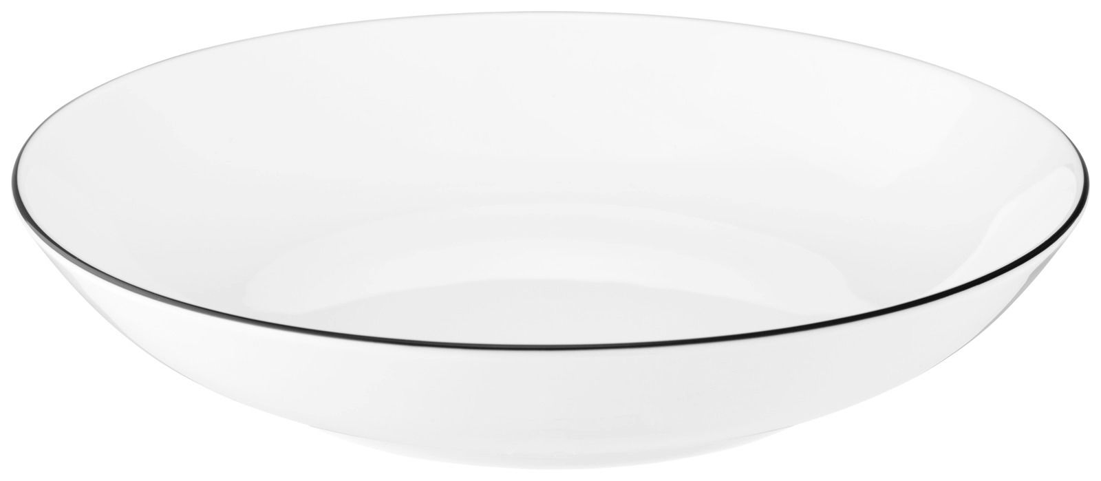 Weiße Schale mit schwarzem Rand, seitliche Perspektive
