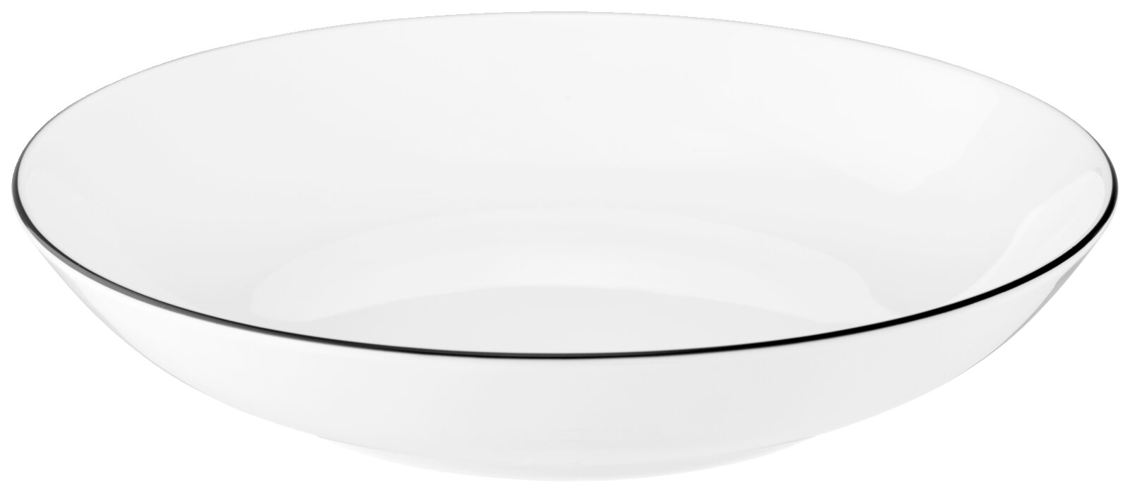 Weiße Schale mit schwarzem Rand, seitliche Perspektive