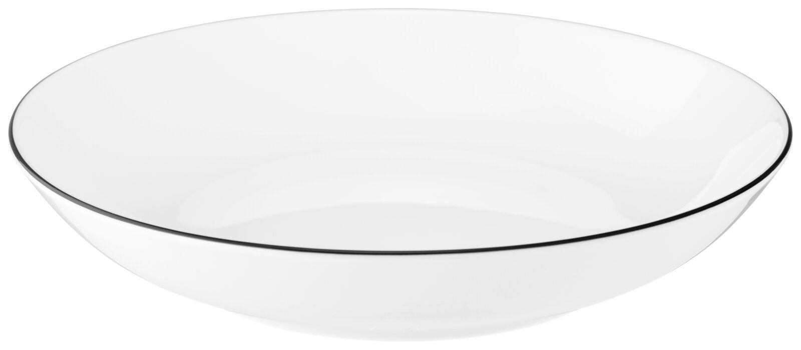 Weiße Schale mit schwarzem Rand, seitliche Perspektive