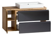 Waschtisch-Set 105 cm mit weißem Waschbecken und Holzoptik, seitliche Perspektive