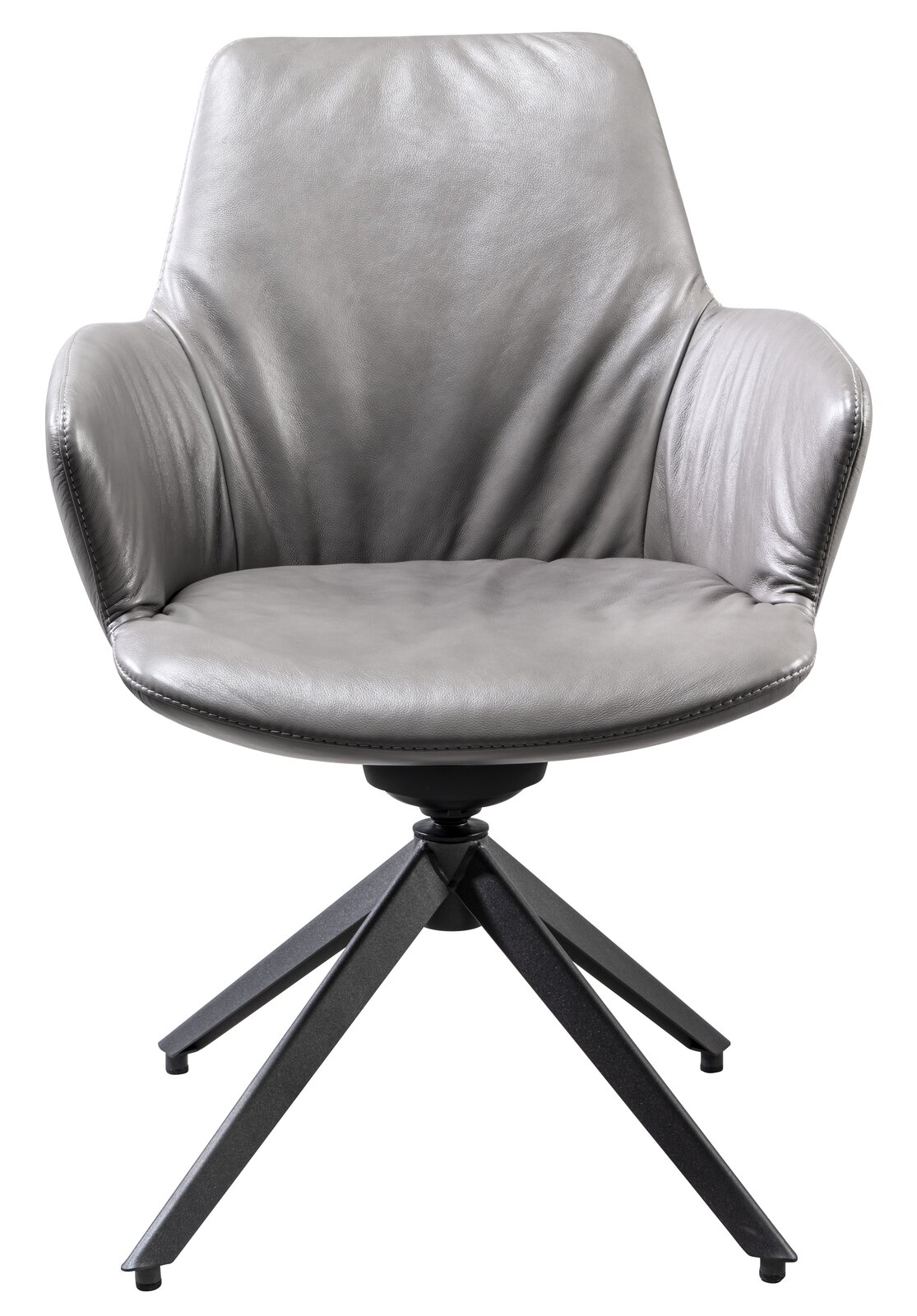 Plantagie Armlehnstuhl MAPLE Moderner grauer Armlehnstuhl aus Leder mit schwarzem Metallgestell, Frontalansicht