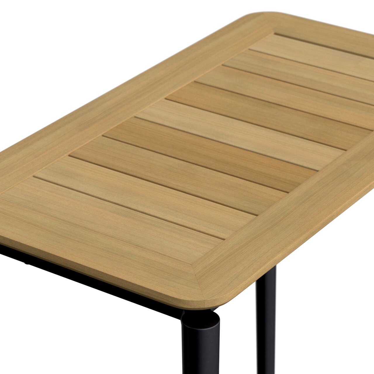 Beistelltisch aus Holz mit schwarzem Metallgestell, Perspektive von oben