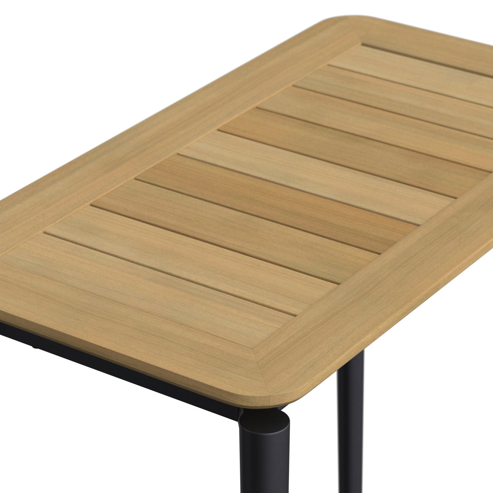 Beistelltisch aus Holz mit schwarzem Metallgestell, Perspektive von oben