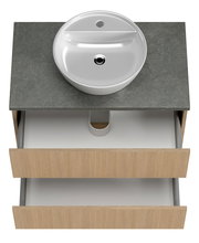 Waschtisch-Set mit rundem Waschbecken und zwei offenen Schubladen, Ansicht von oben