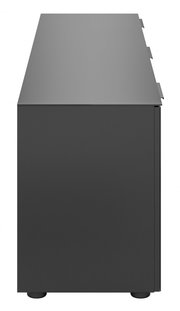 Seitenansicht eines modernen, schwarzen TV-Lowboards mit glatter Oberfläche.