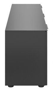 Seitenansicht eines modernen, schwarzen TV-Lowboards mit glatter Oberfläche.