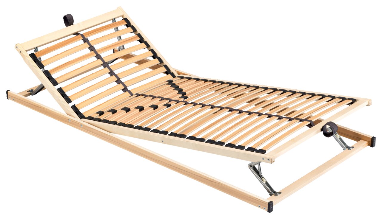 Z2 Lattenrost BRILLANT L2610KF Verstellbarer Lattenrost aus Holz, seitliche Perspektive, teilweise angehoben für Kopf- und Fußbereich.