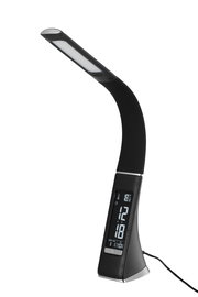 LED-Schreibtischleuchte mit flexiblem Hals und integriertem Display, seitliche Perspektive