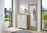 Garderoben-Set 3-tlg. in modernem Design mit Spiegel, Schrank und Wandpaneel, seitliche Perspektive