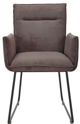 Brauner Armlehnstuhl mit geripptem Stoffbezug, Vorderansicht