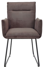 Brauner Armlehnstuhl mit geripptem Stoffbezug, Vorderansicht