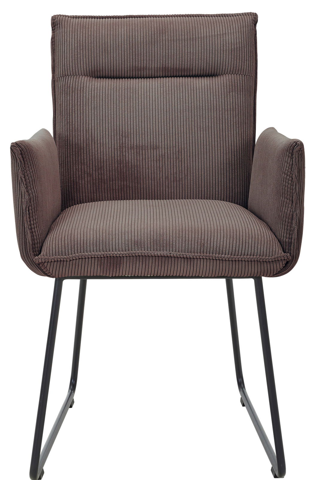 Brauner Armlehnstuhl mit geripptem Stoffbezug, Vorderansicht