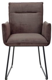 Brauner Armlehnstuhl mit geripptem Stoffbezug, Vorderansicht