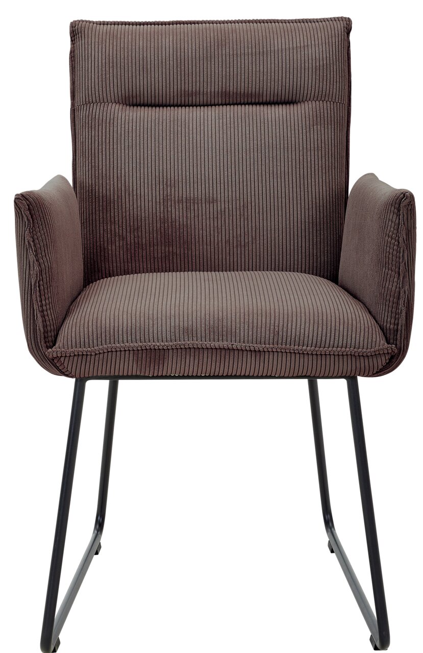 Brauner Armlehnstuhl mit geripptem Stoffbezug, Vorderansicht