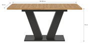 Moderner Esstisch mit Holzplatte und V-förmigem Metallgestell, seitliche Perspektive