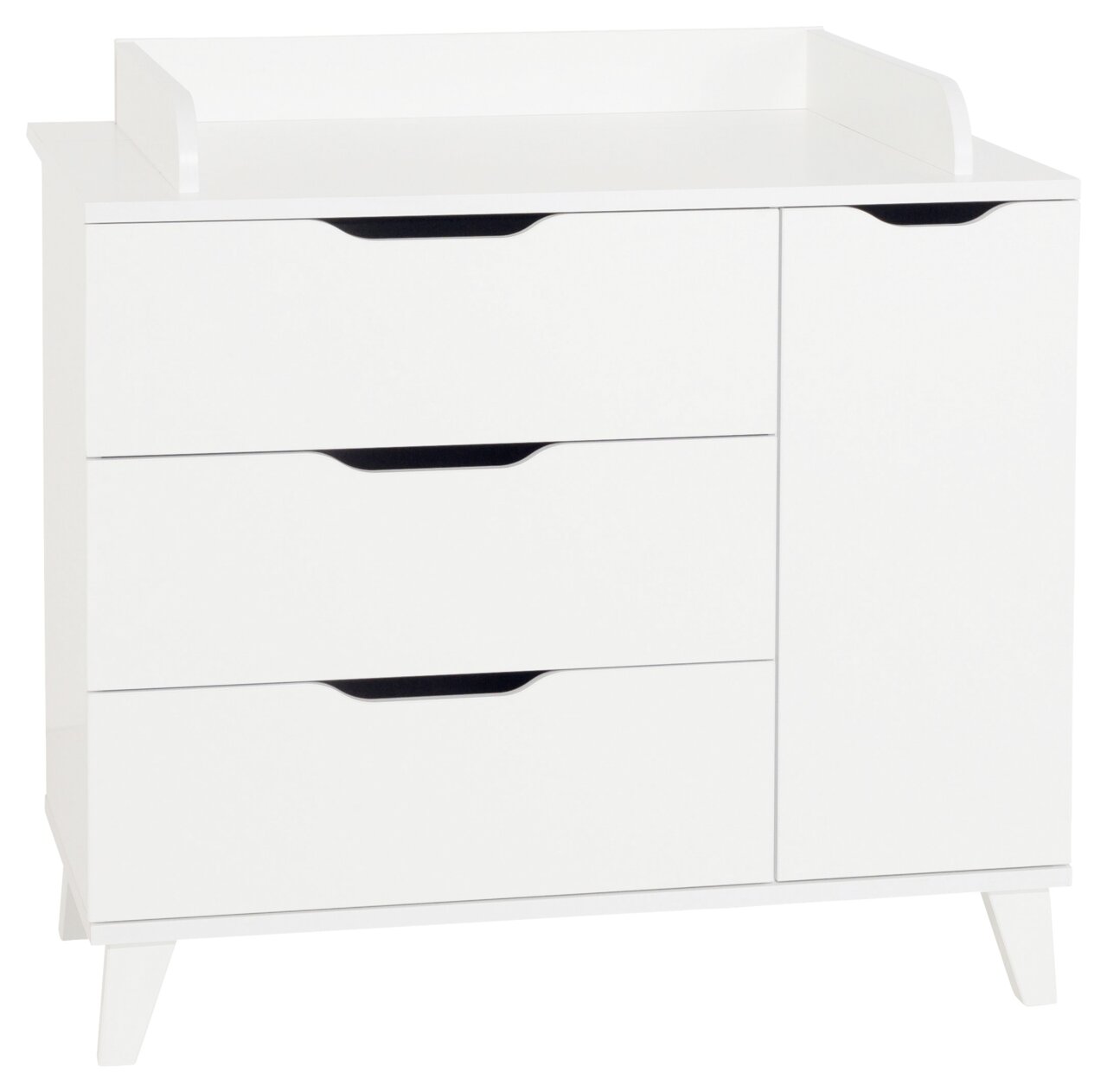 Paidi Wickelkommode MICHA Weiße Wickelkommode mit drei Schubladen und einer Tür, frontal abgebildet.