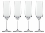 Vier elegante Sektgläser in einer frontalen Ansicht, ideal für festliche Anlässe.