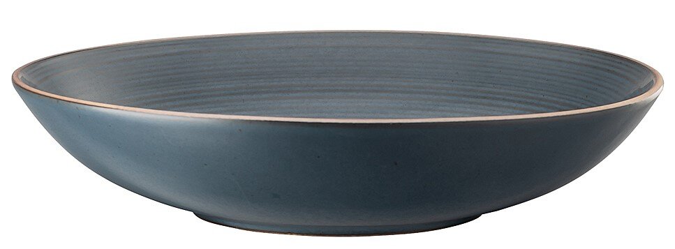 Blauw keramisch soepbord, zijaanzicht