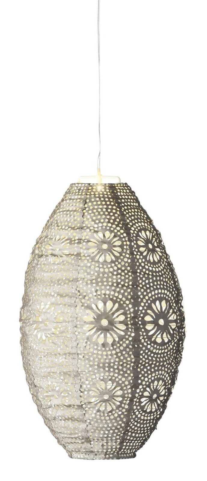 Hängende Solar Laterne mit floralem Muster, seitliche Perspektive