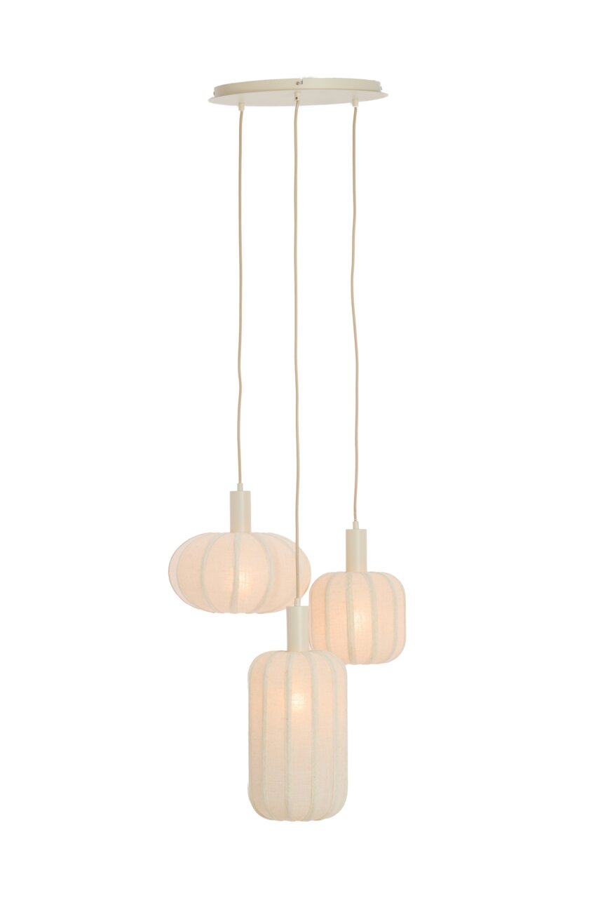 Light&Living Hanglamp TUFIA Hanglamp met drie lampen en witte stoffen kappen, zijaanzicht