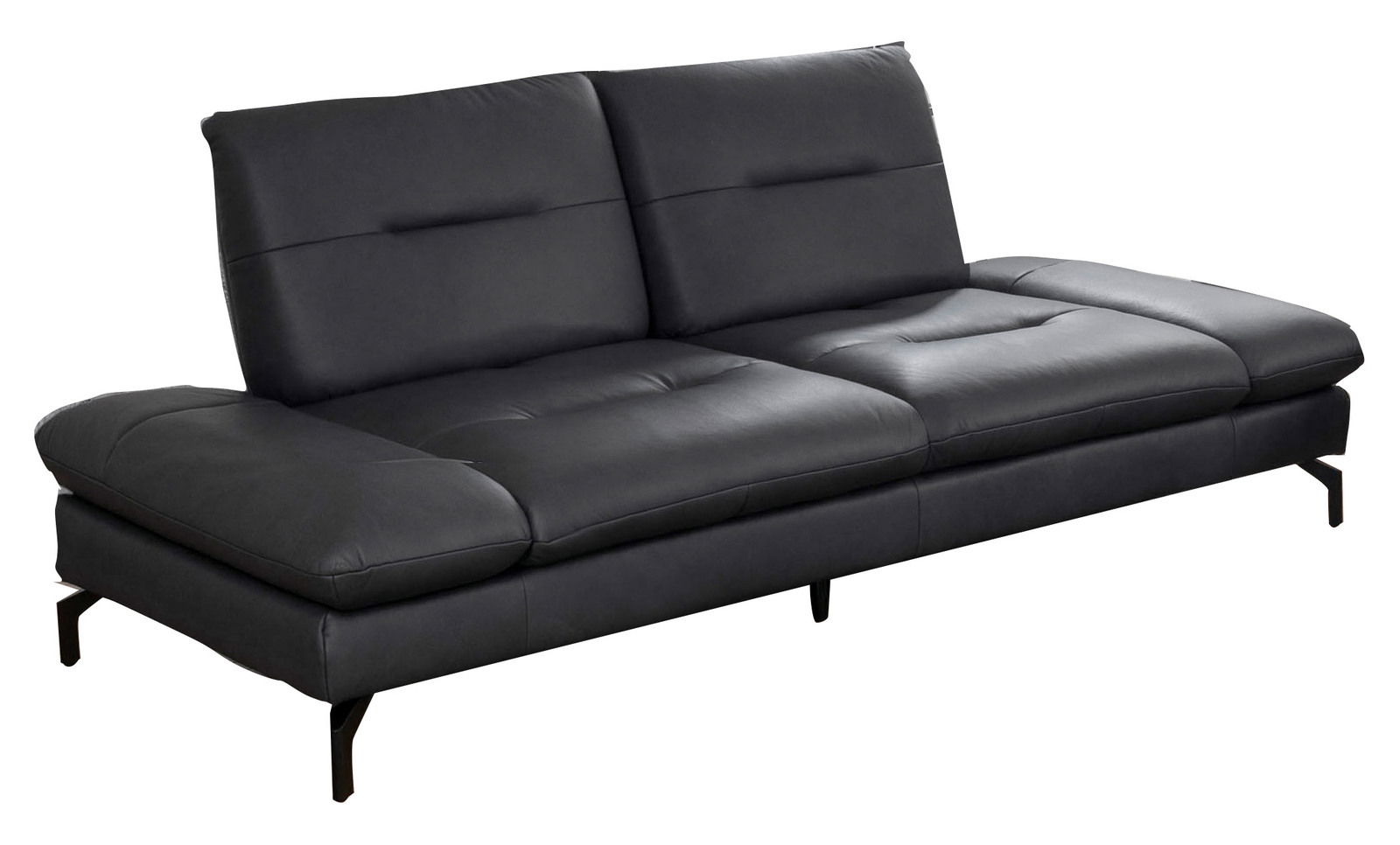 Modernes, dunkelgraues 2-Sitzer-Sofa aus Leder mit Metallfüßen, seitliche Perspektive