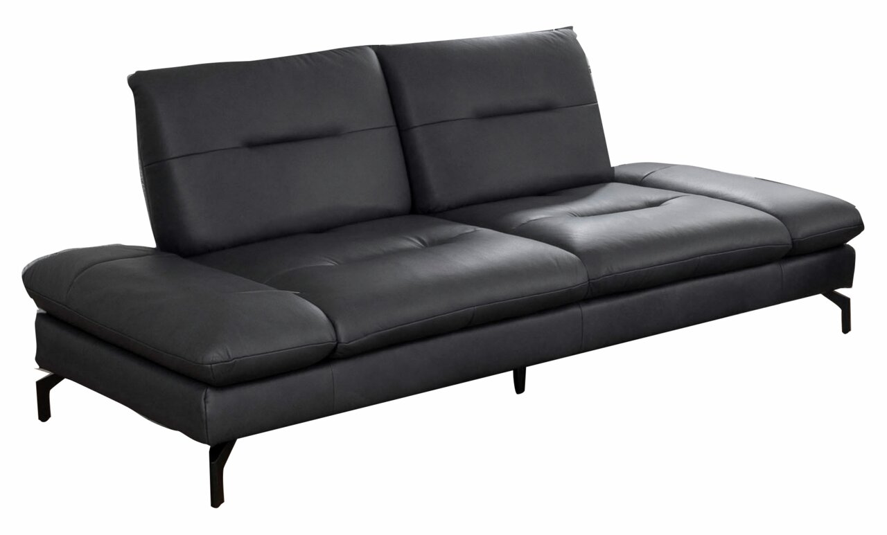 Moderano Sofa 2er ORLANDO Modernes, dunkelgraues 2-Sitzer-Sofa aus Leder mit Metallfüßen, seitliche Perspektive