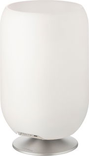 Moderner Luftbefeuchter in gebürstetem Silber, seitliche Perspektive