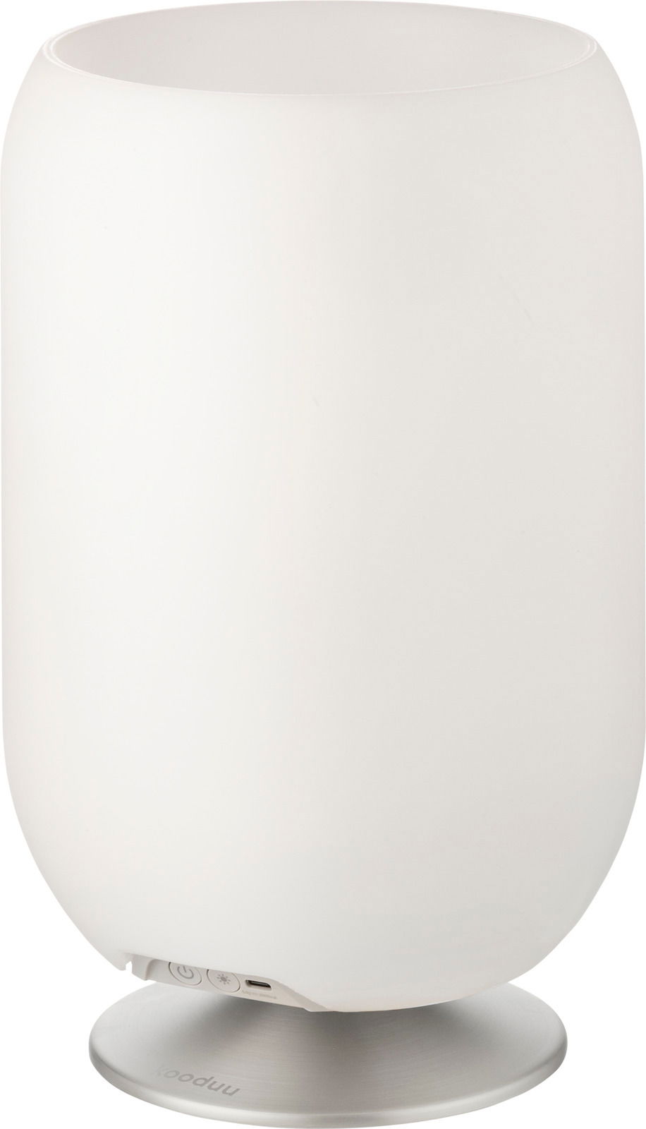 Moderner Luftbefeuchter in gebürstetem Silber, seitliche Perspektive