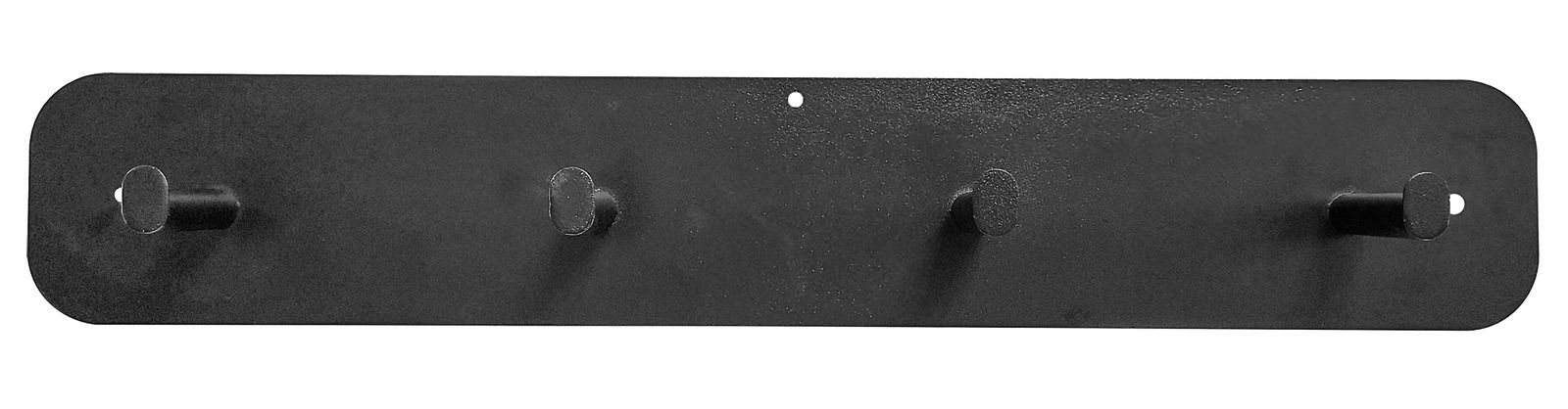 Schwarze Hakenleiste mit vier Haken, frontal abgebildet.