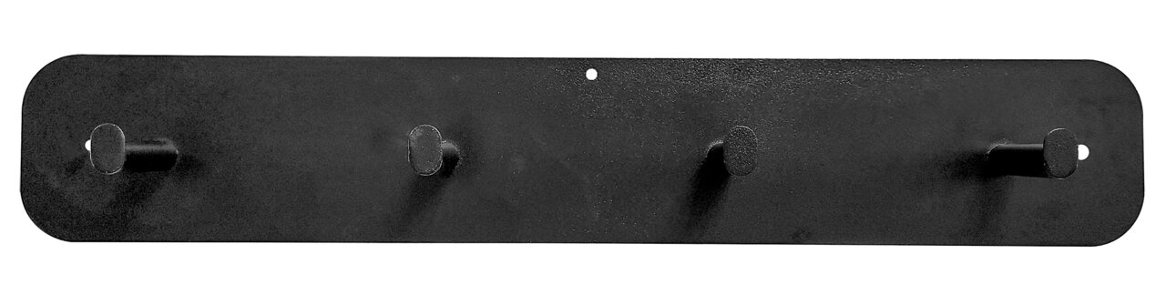 Schwarze Hakenleiste mit vier Haken, frontal abgebildet.