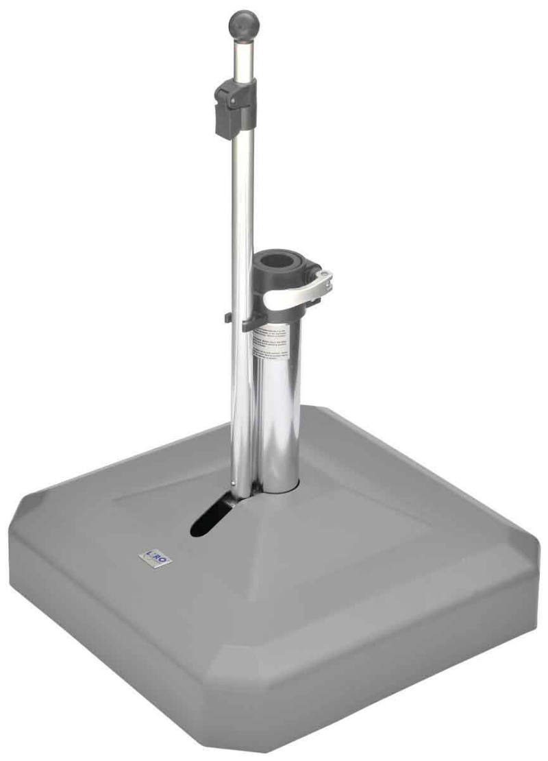 Grauer Schirmständer mit Metallrohr, seitliche Perspektive