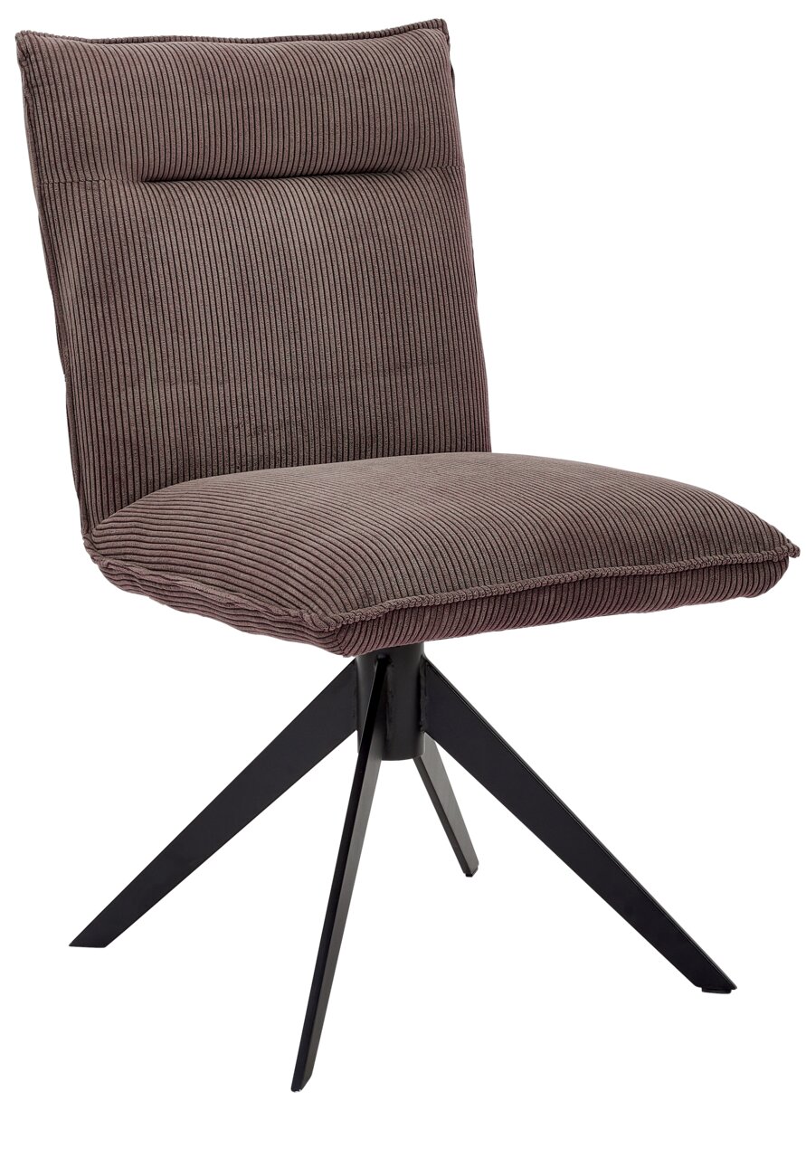 Johann Jakob Stuhl CALAS Moderner Stuhl mit gestreiftem Stoffbezug und schwarzem Metallgestell, seitliche Perspektive