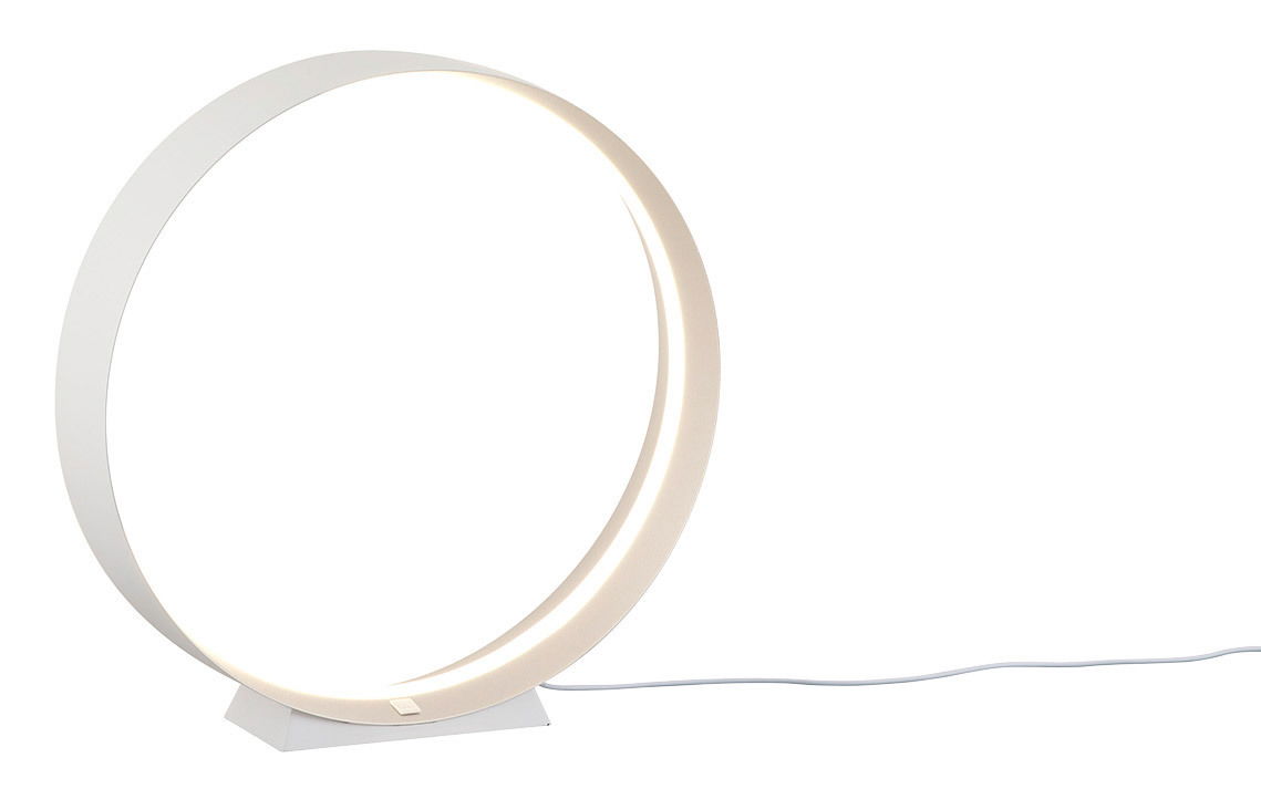 Moderne Tischleuchte LOOP in Ringform, seitliche Perspektive