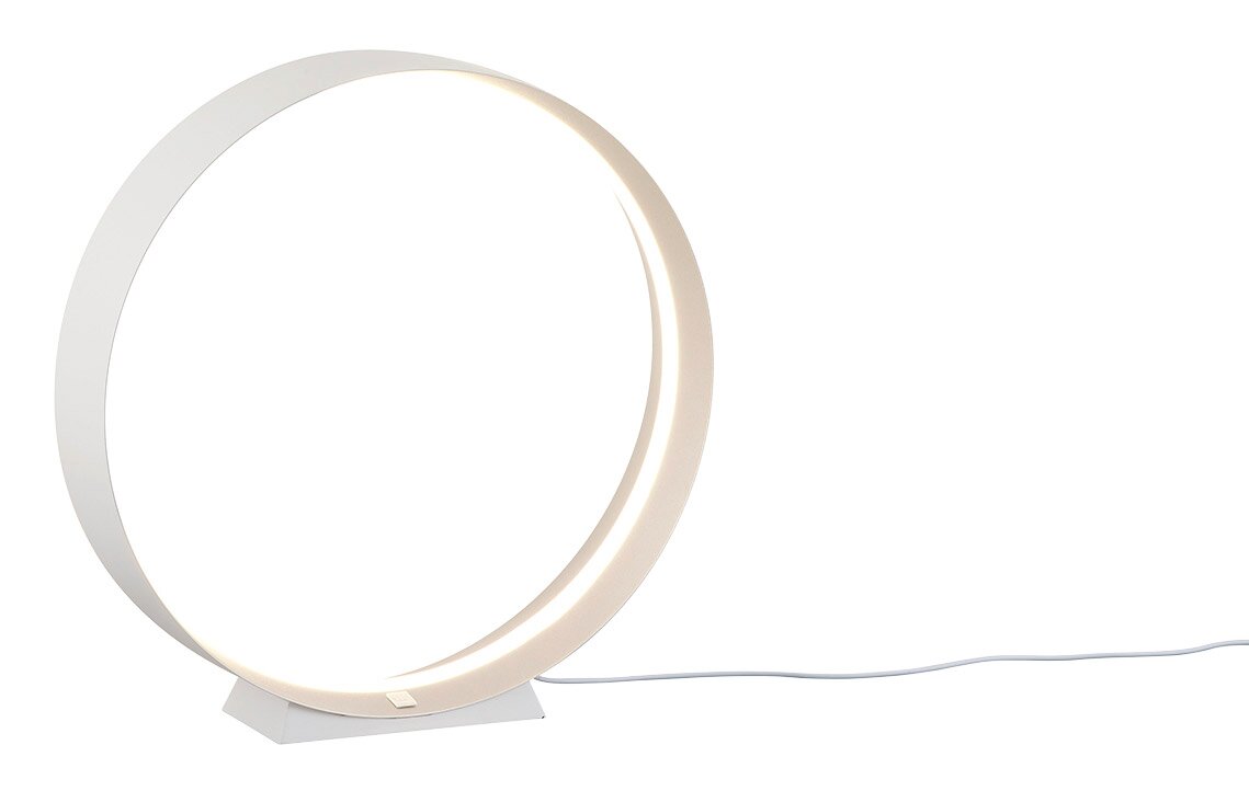 Moderne Tischleuchte LOOP in Ringform, seitliche Perspektive