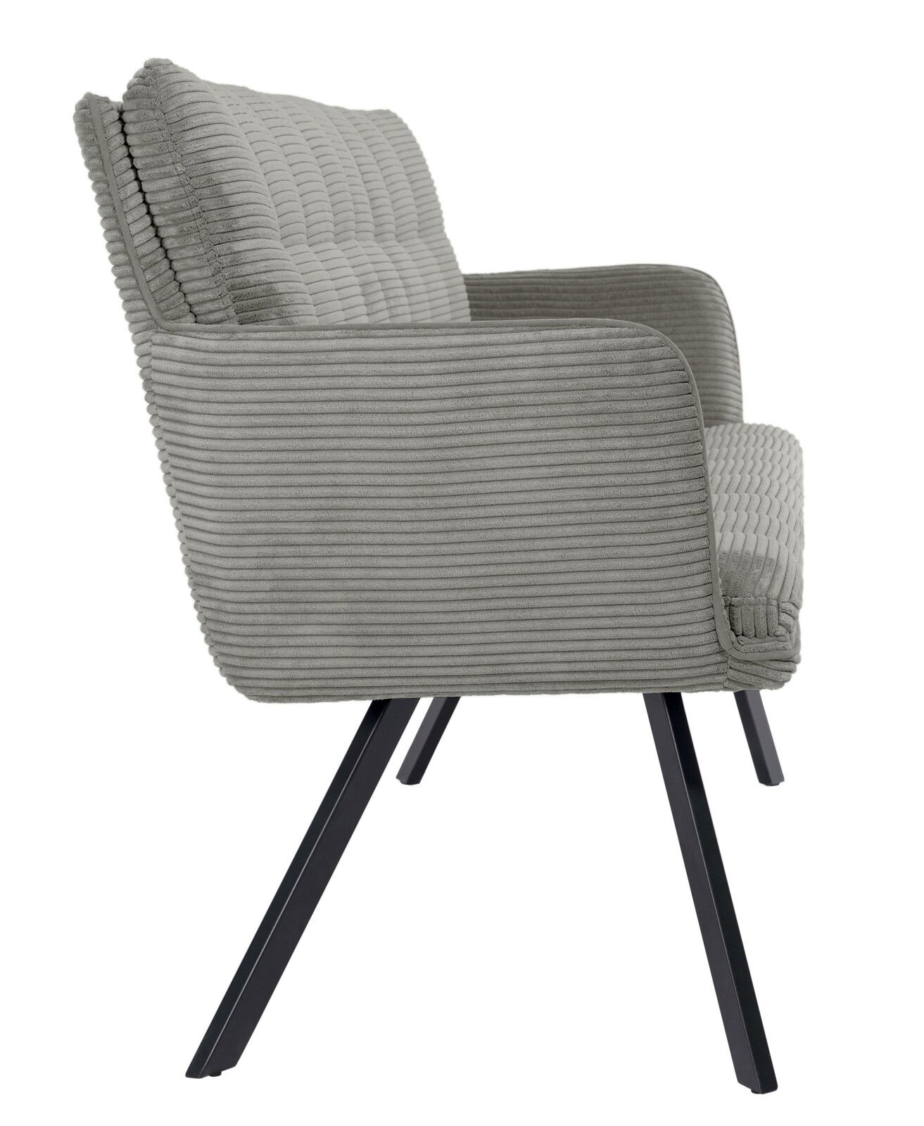 Stylife Sitzbank POLLY Grauer, gerippter Sessel mit schwarzen Metallbeinen, Seitenansicht