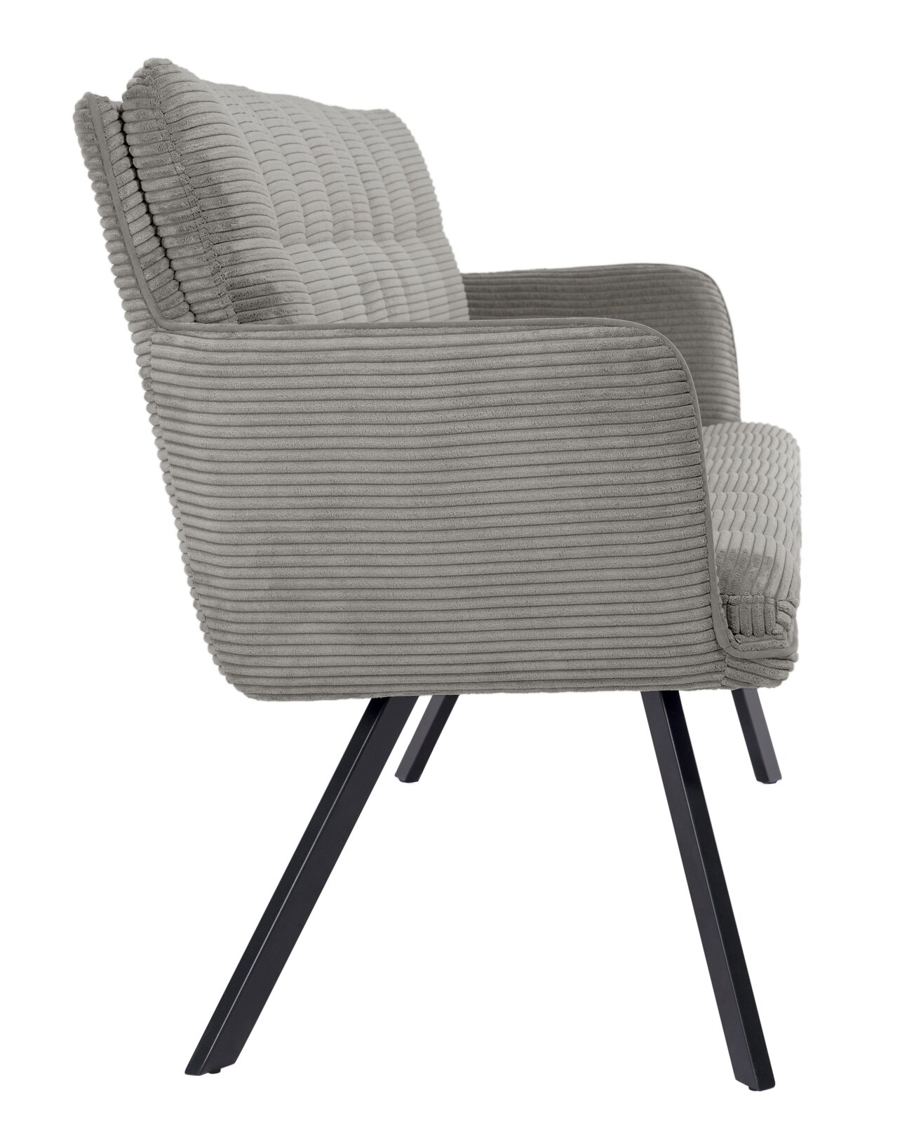 Stylife Sitzbank POLLY Grauer, gerippter Sessel mit schwarzen Metallbeinen, Seitenansicht