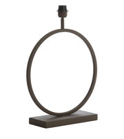Moderne Tischlampen-Basis aus Metall in Dunkelbraun mit ovalem Ring-Design und rechteckigem Standfuß, Frontansicht leicht von oben vor weißem Hintergrund