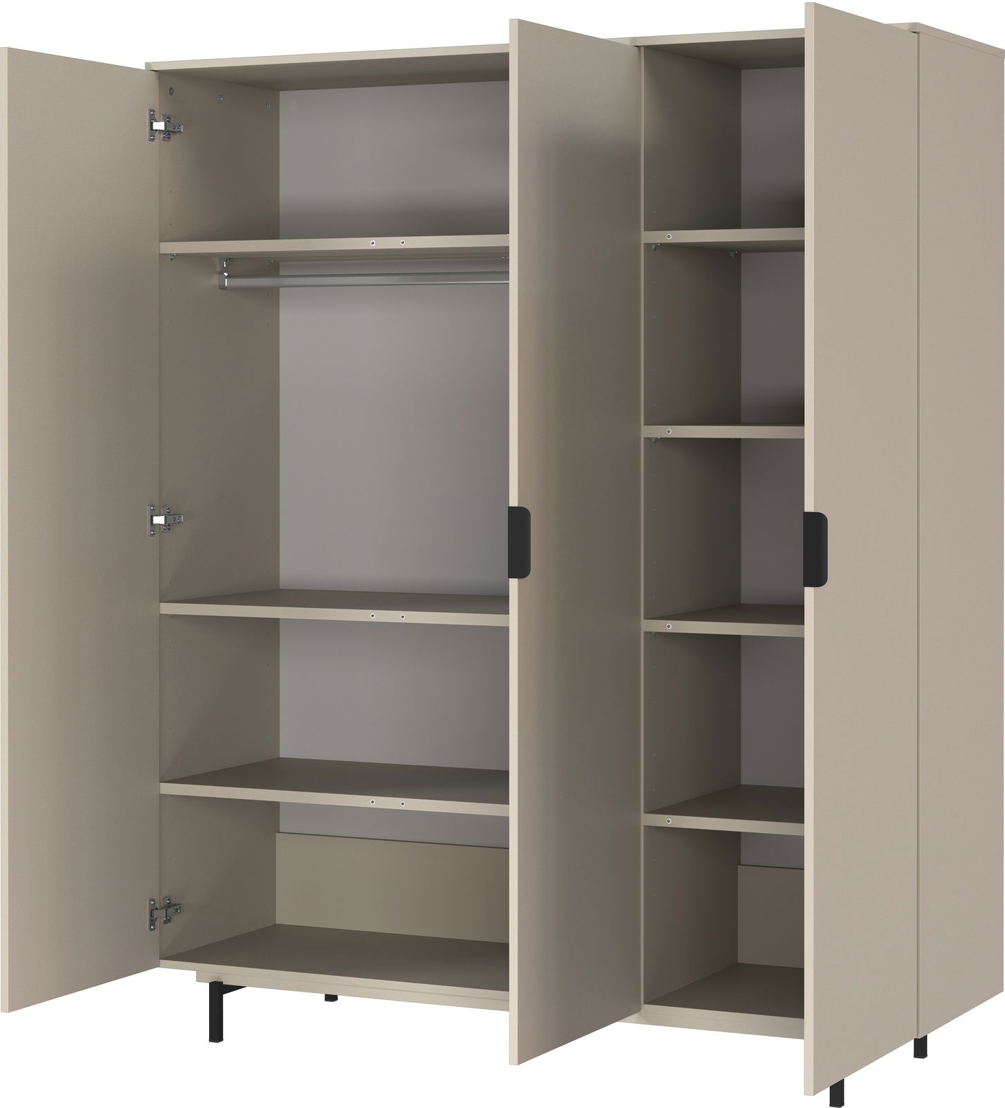 Offener Kleiderschrank mit mehreren Regalböden und Kleiderstange, beige, Frontalansicht