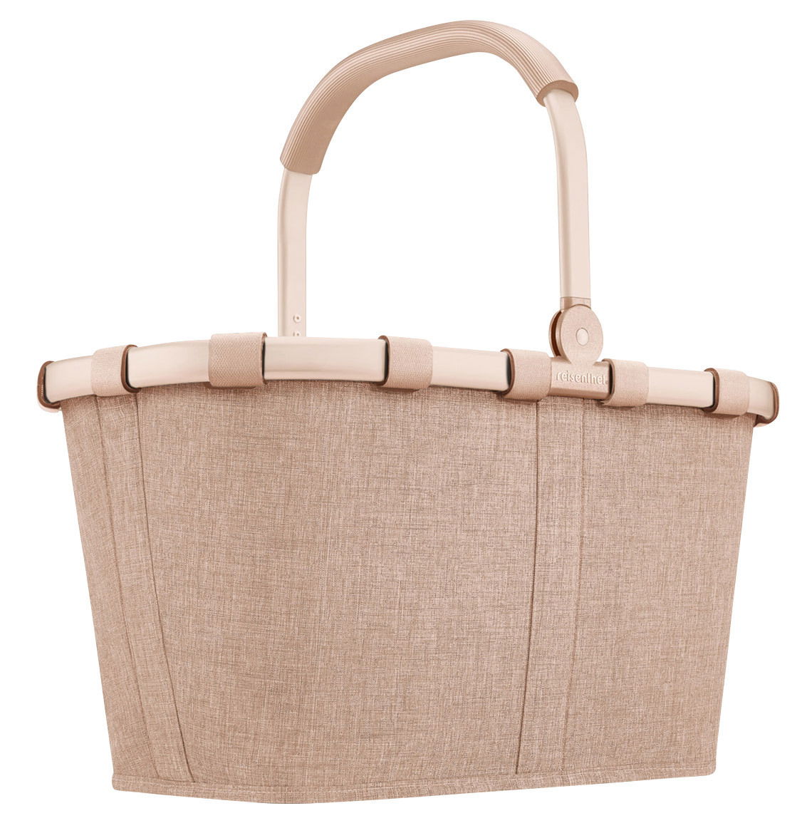 Beiger Einkaufskorb mit stabilem Griff, seitliche Perspektive