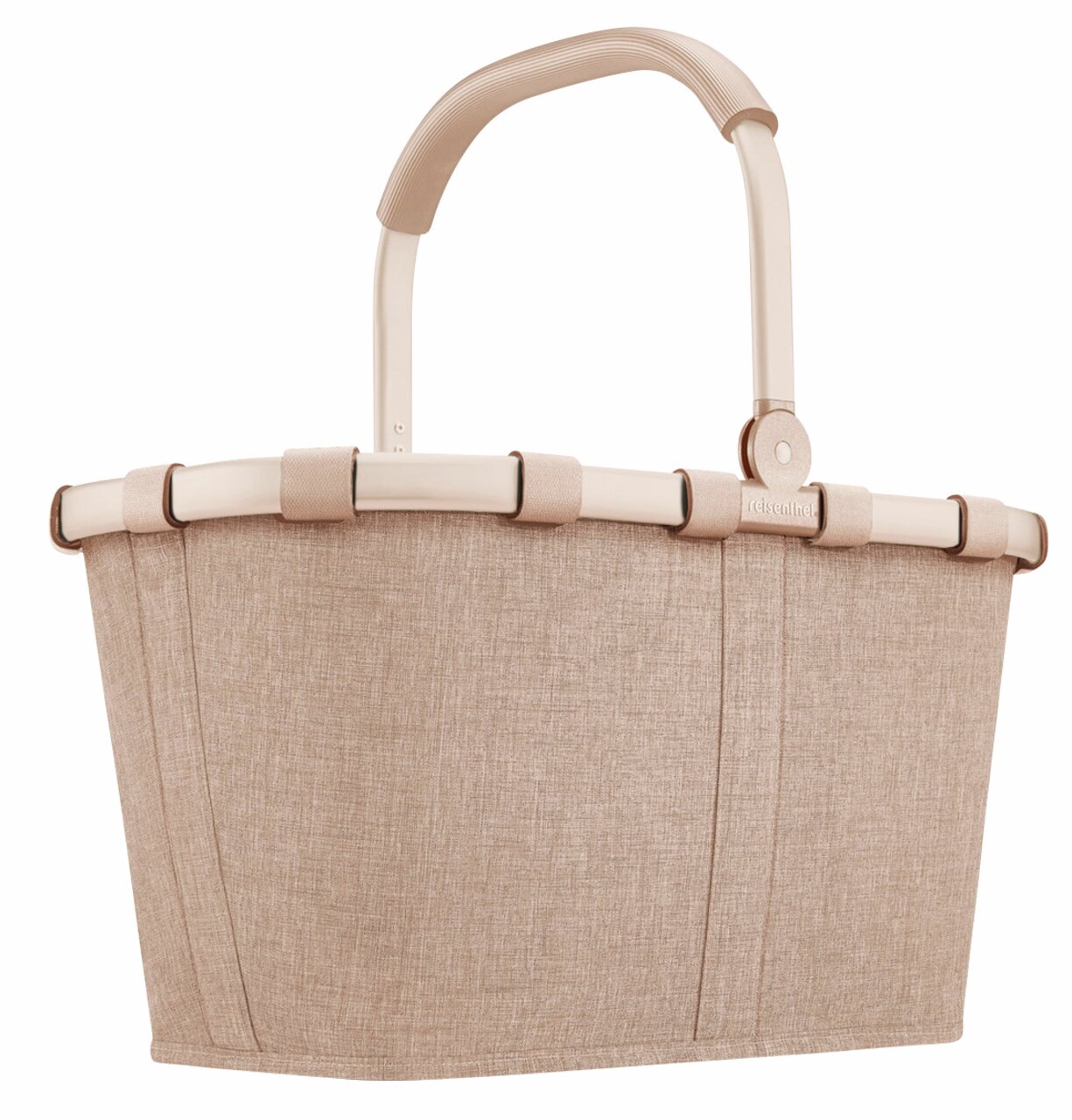 Beiger Einkaufskorb mit stabilem Griff, seitliche Perspektive