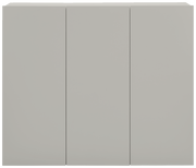 Frontansicht eines modernen, grauen Hängeschuhschranks mit drei Türen.