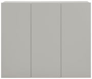 Frontansicht eines modernen, grauen Hängeschuhschranks mit drei Türen.