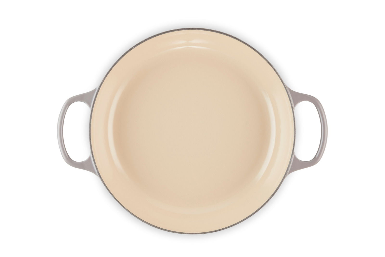 Ansicht von oben auf einen cremefarbenen Gourmet-Profitopf mit zwei seitlichen Griffen.