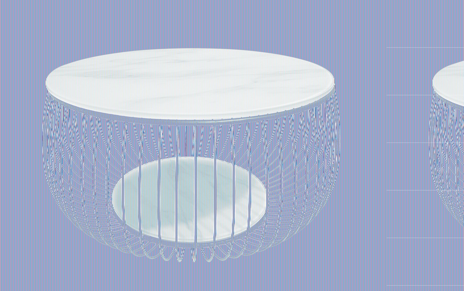 Moderner Couchtisch mit rundem Marmor-Design und schwarzem Metallgestell, seitliche Perspektive