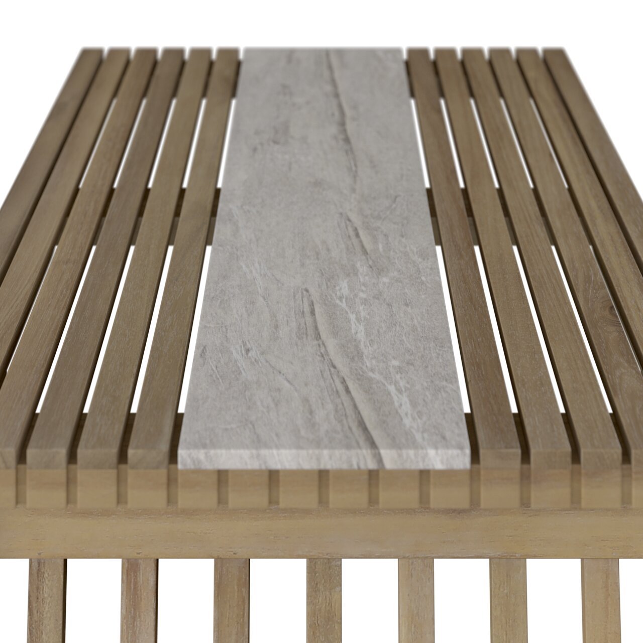 Beistelltisch aus Holz mit Marmorplatte, Ansicht von oben