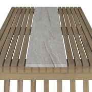 Beistelltisch aus Holz mit Marmorplatte, Ansicht von oben