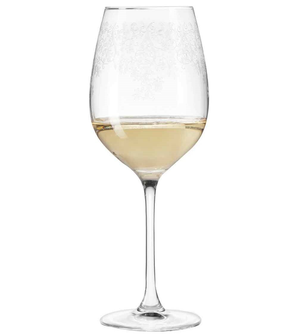 Leonardo Witwijnglas CHATEAU Weißweinglas Chateau mit feinem Muster, gefüllt mit Weißwein, seitliche Ansicht
